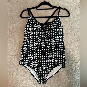 Black & White One-Piece Swimsuit with Criss Cross Cut-Out Sides